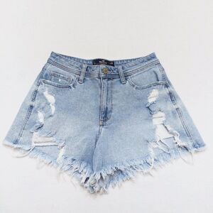 HOLLISTER Curvy High-Rise Vintage Distressed Frayed Denim Shorts Sz 28 / Sz 7
